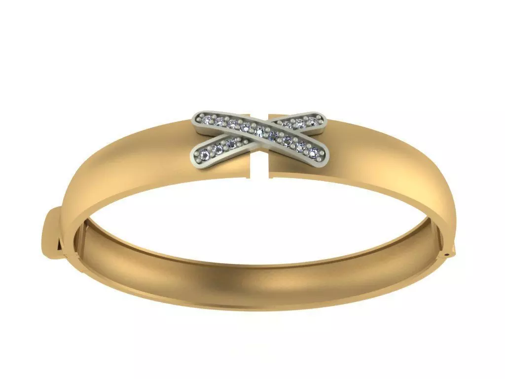set gold bangle with diamonds 3D model_0