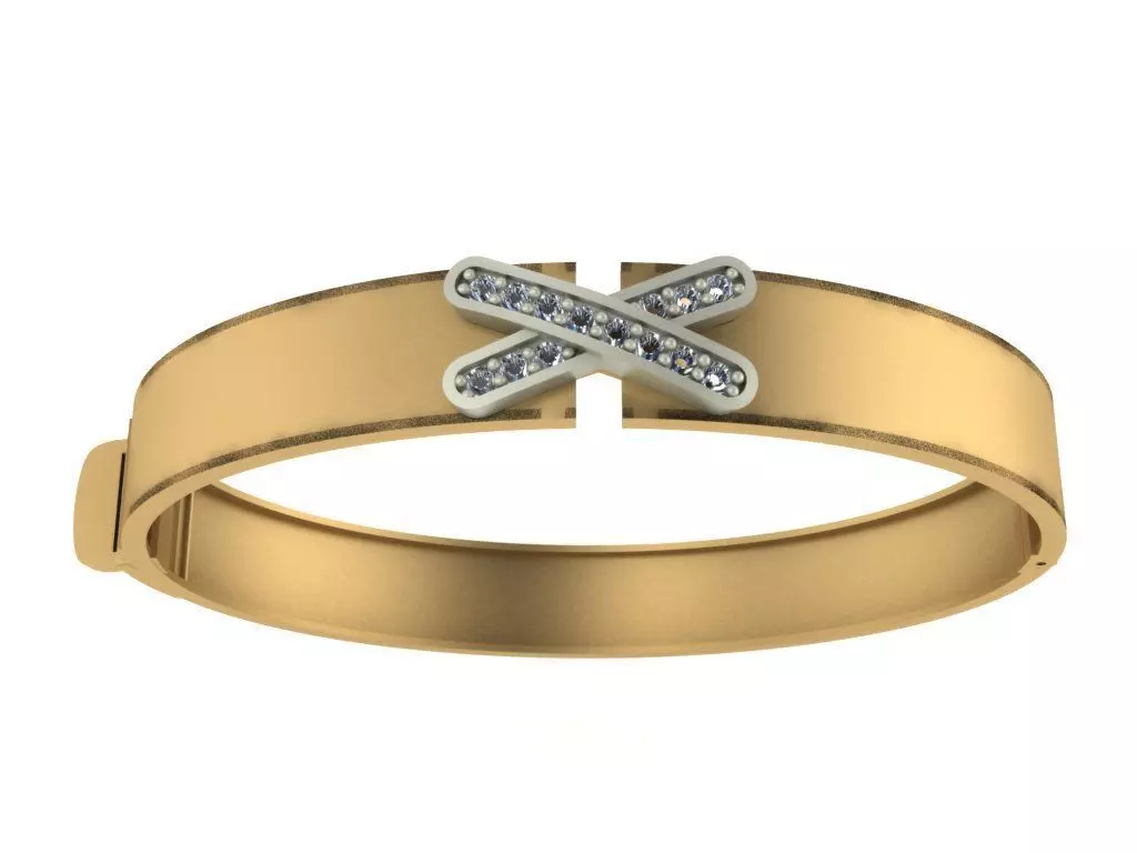 set gold bangle with diamonds 3D model_0