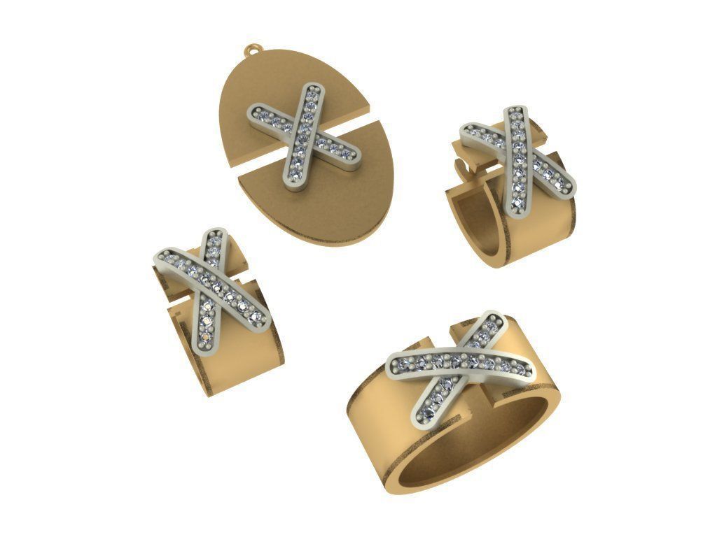 set gold bangle with diamonds 3D model_1