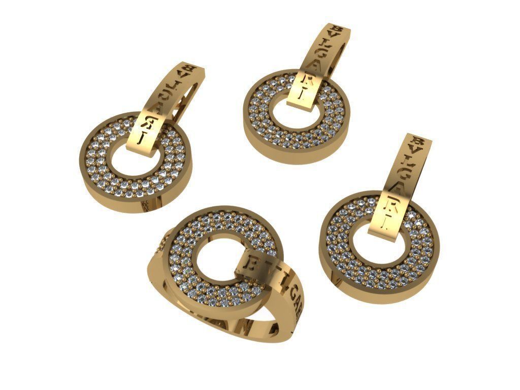 set Bvlgari gold cuff bracelet with diamonds 3D model_1