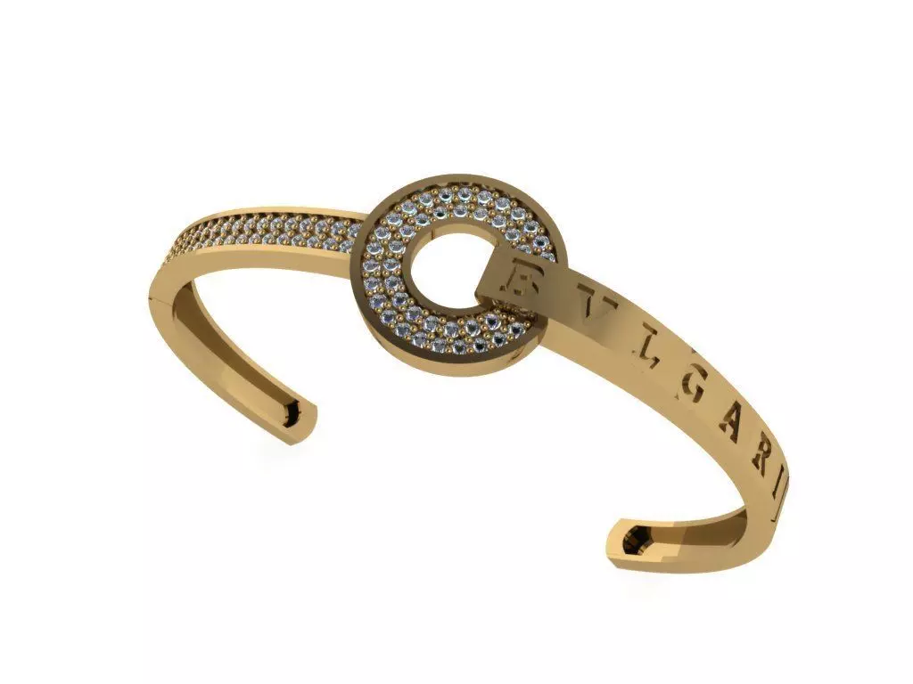 set Bvlgari gold cuff bracelet with diamonds 3D model_0
