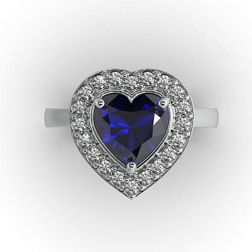 Heart ring with diamonds 3D print model 3D print model