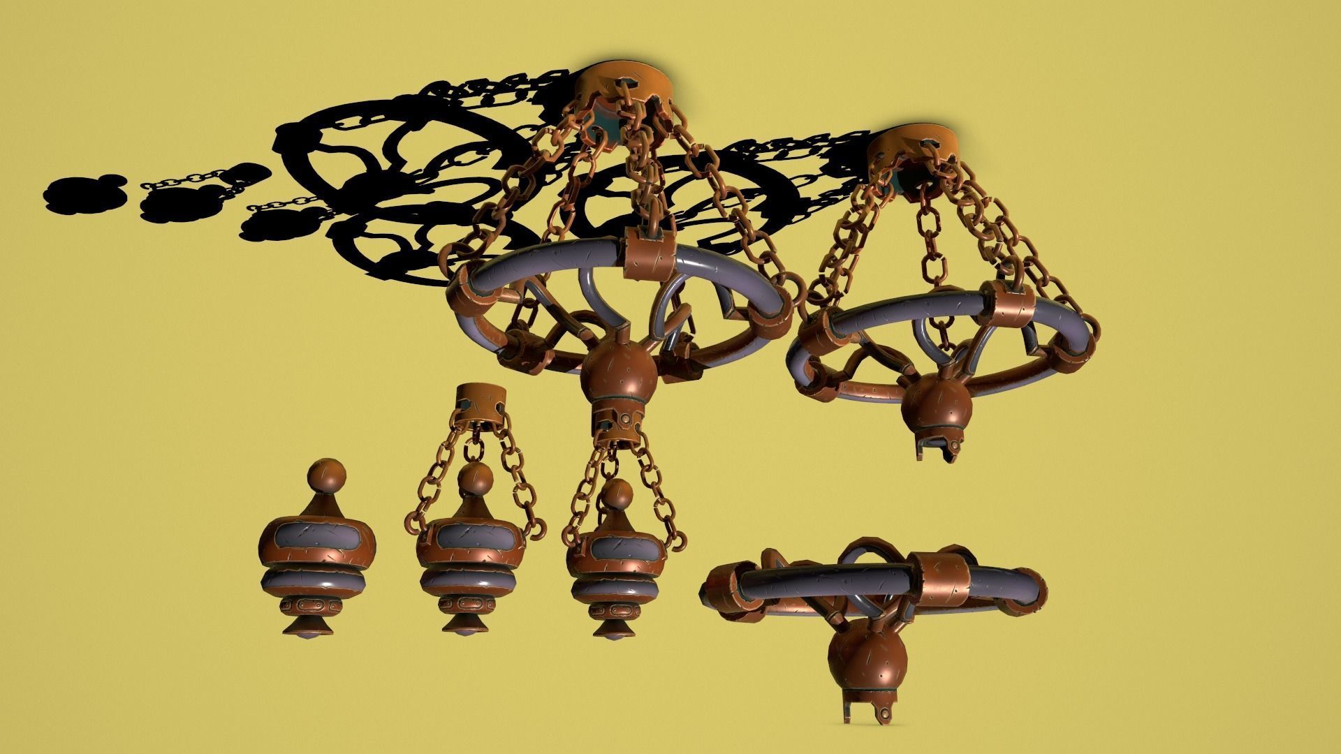 Fantasy bronze chandelier Low-poly 3D model_17