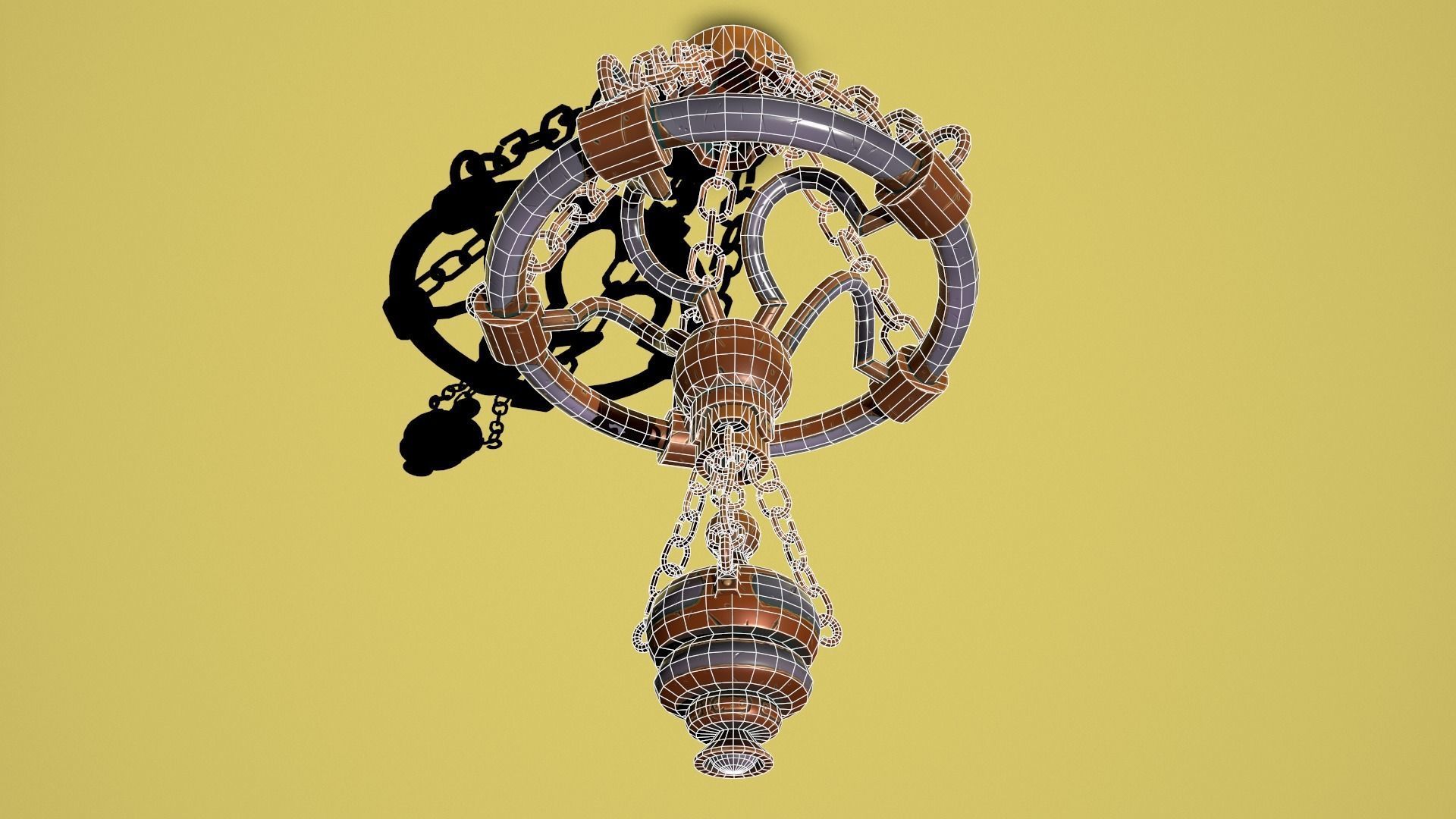 Fantasy bronze chandelier Low-poly 3D model_5