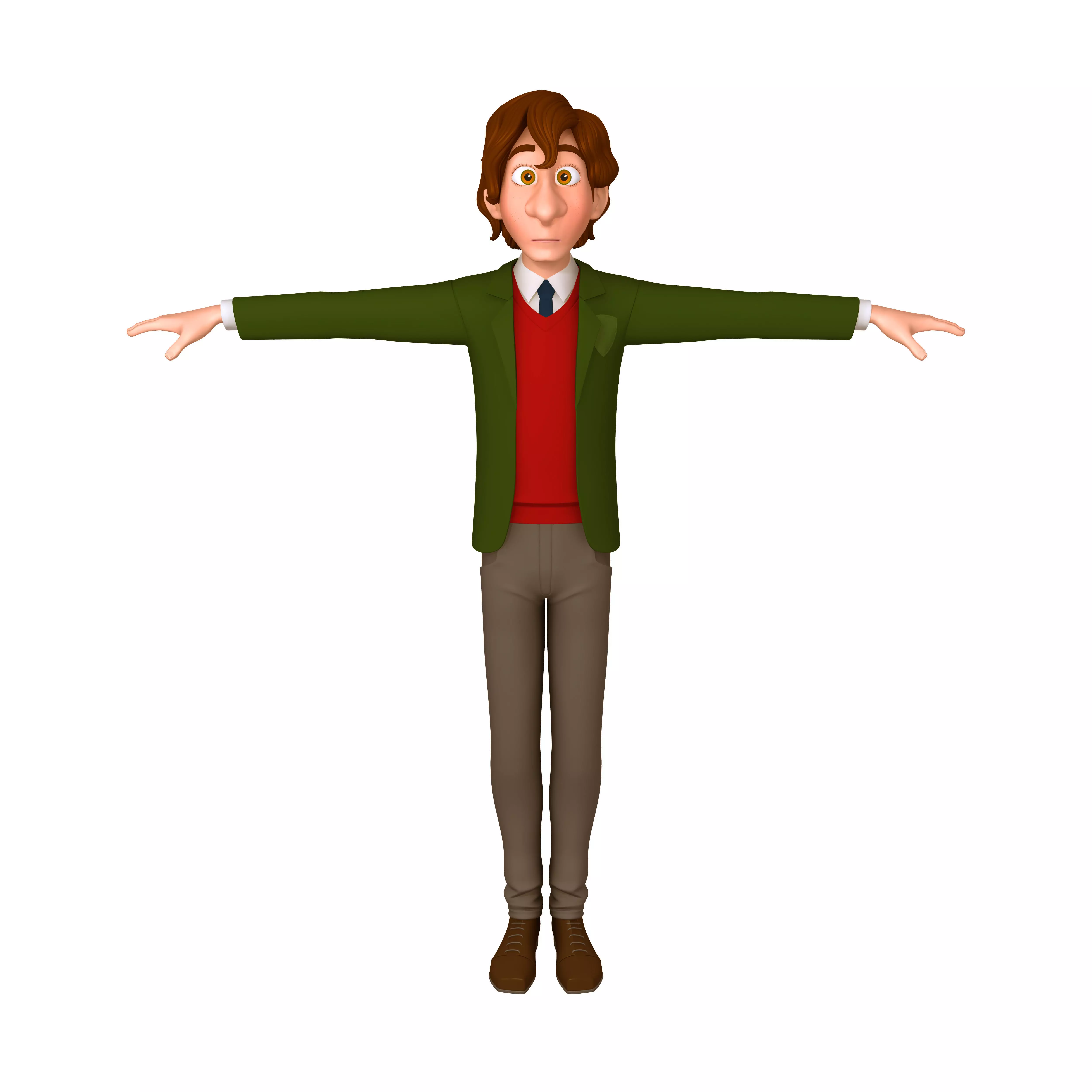 Student young man cartoon 01 3D model_0