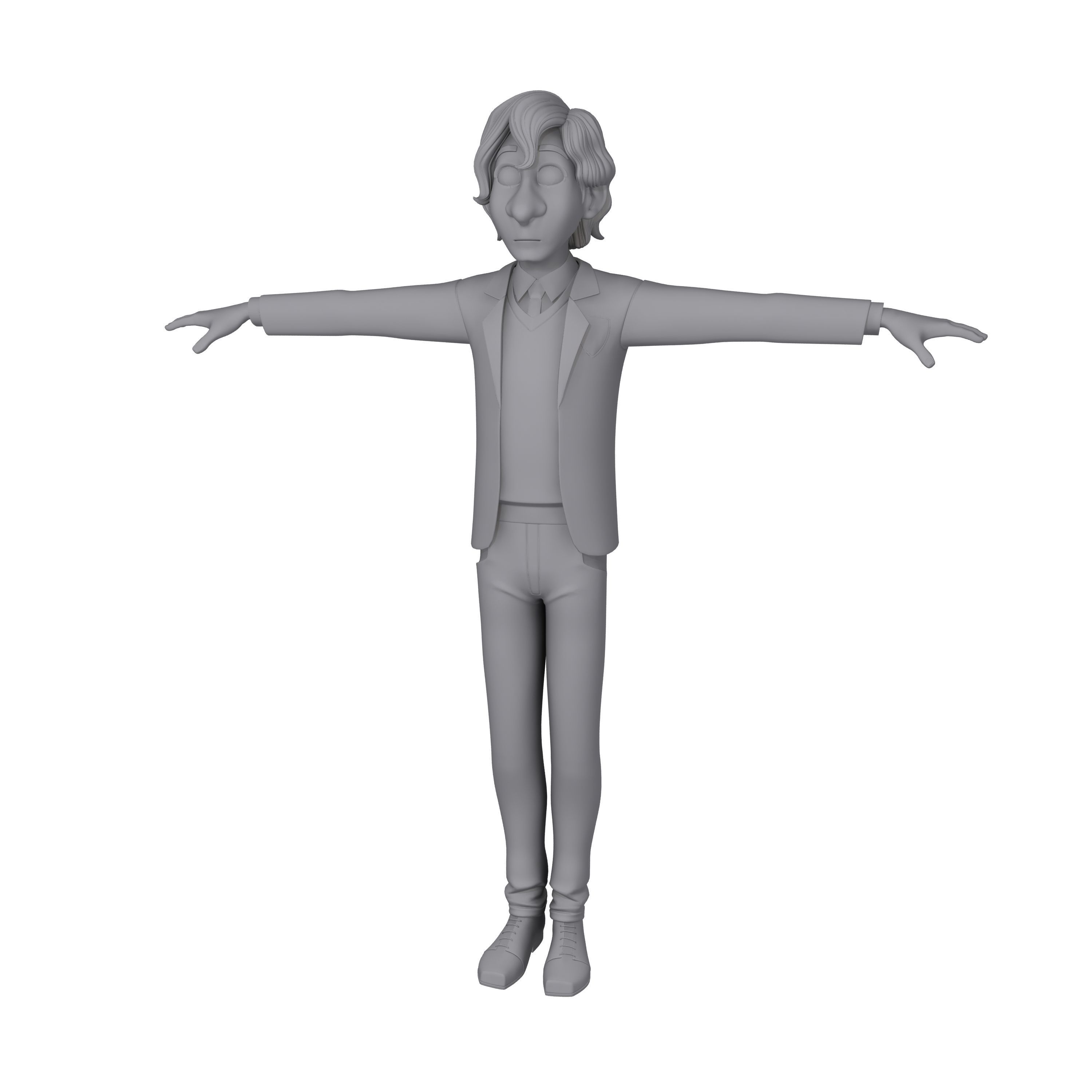 Student young man cartoon 01 3D model_11