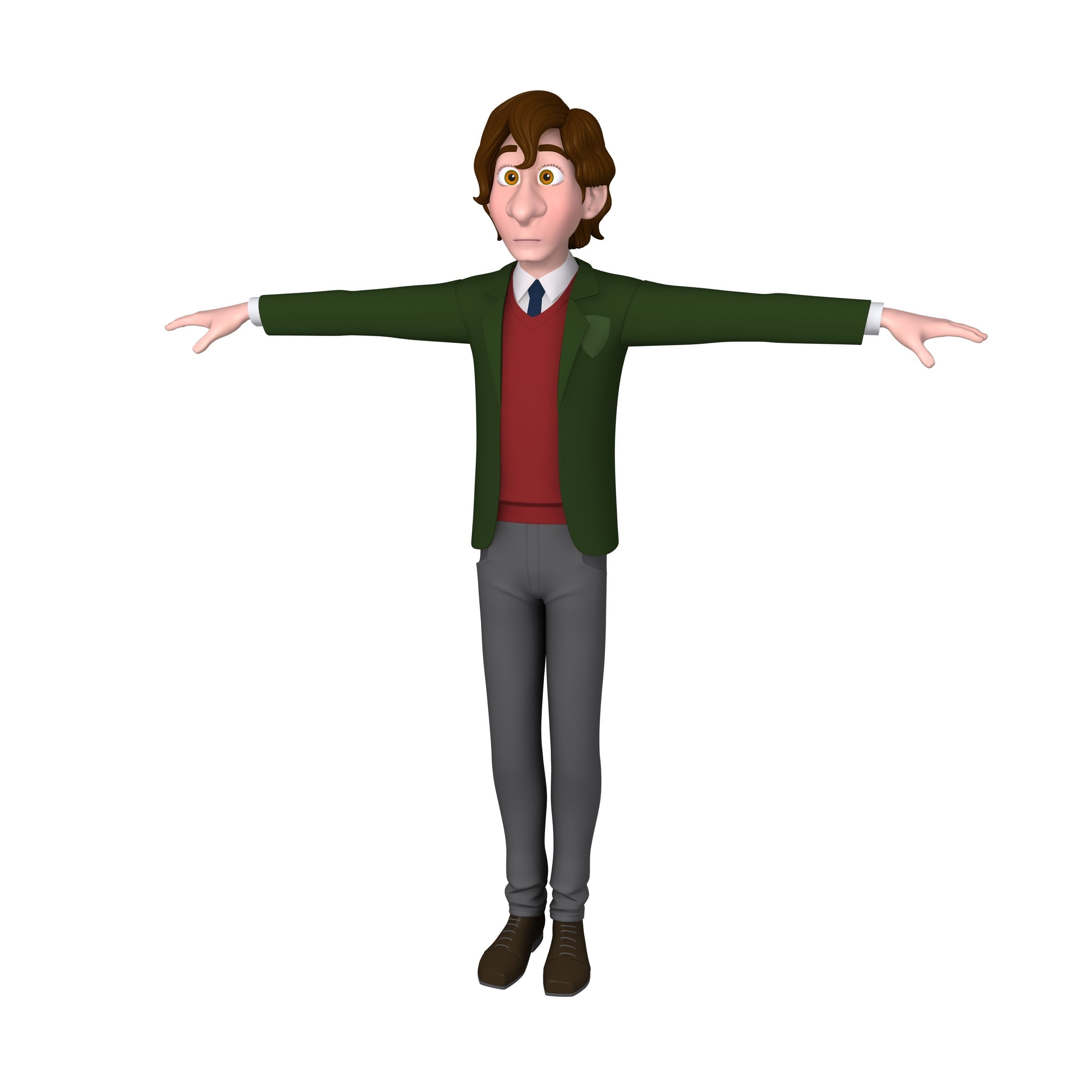 Student young man cartoon 01 3D model_3