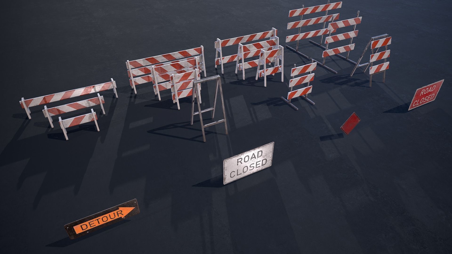 Barricade and Signs - set Low-poly 3D model_8
