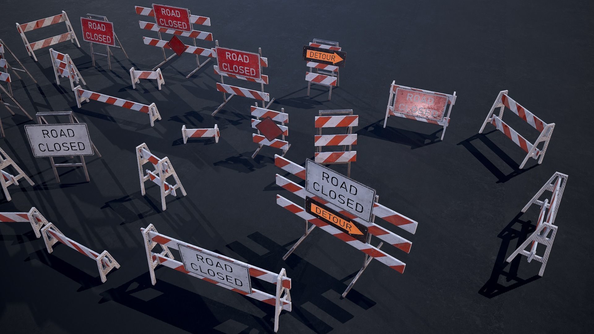 Barricade and Signs - set Low-poly 3D model_3