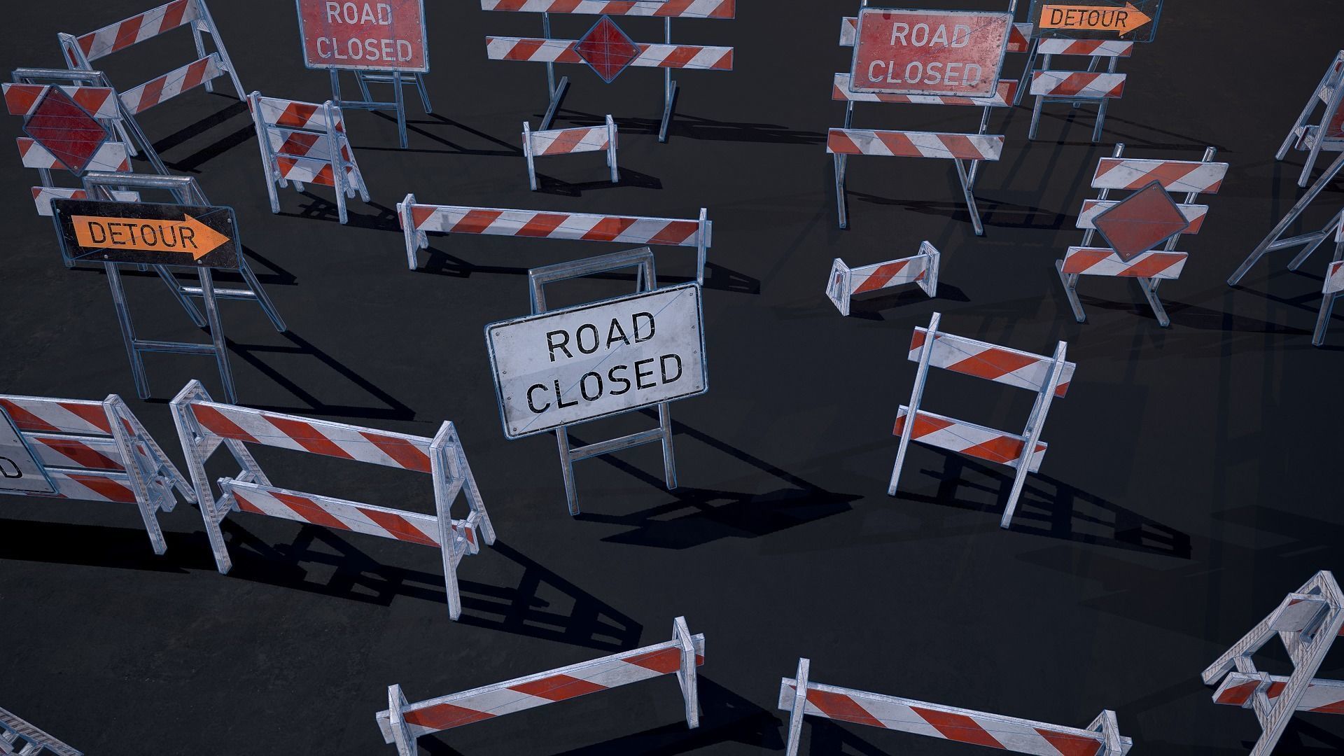 Barricade and Signs - set Low-poly 3D model_6