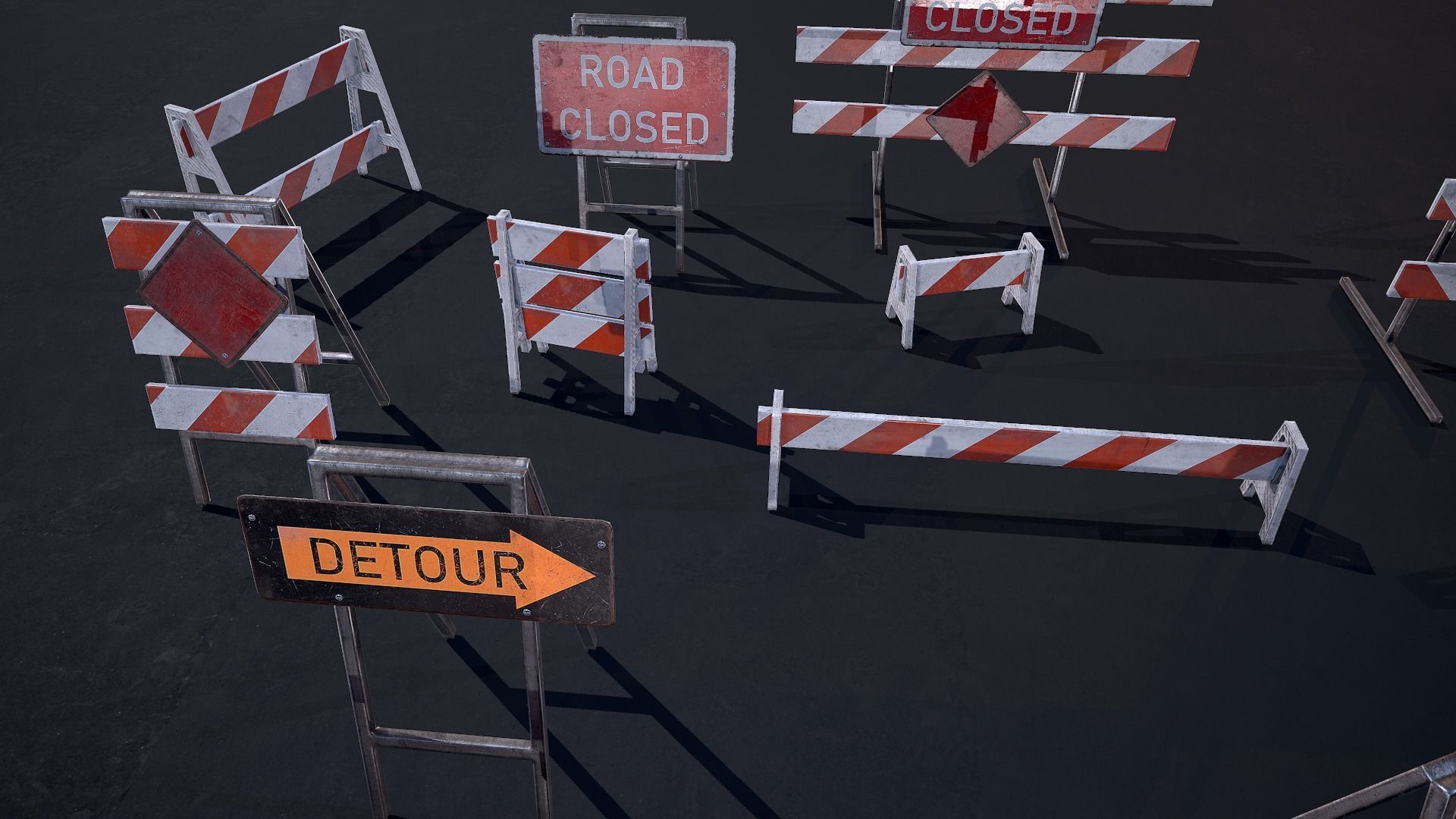 Barricade and Signs - set Low-poly 3D model_5
