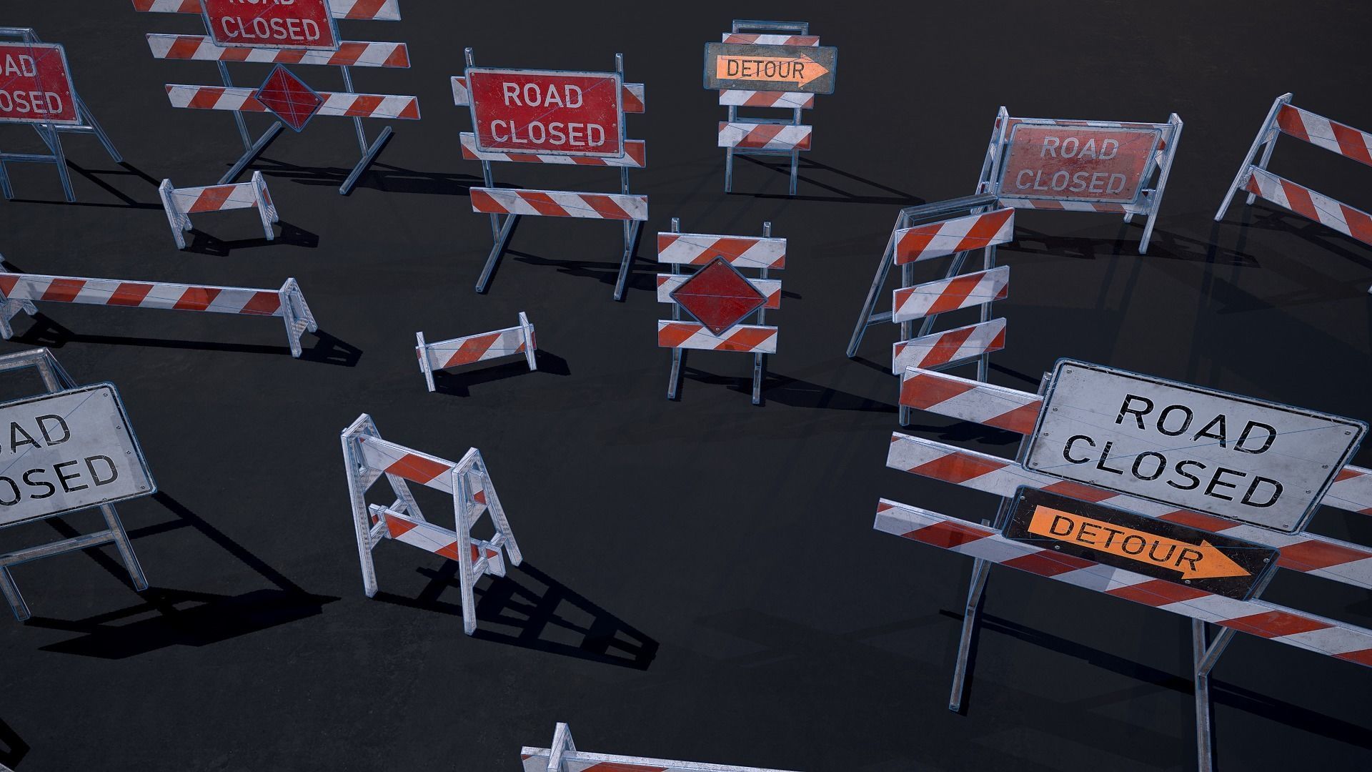 Barricade and Signs - set Low-poly 3D model_7