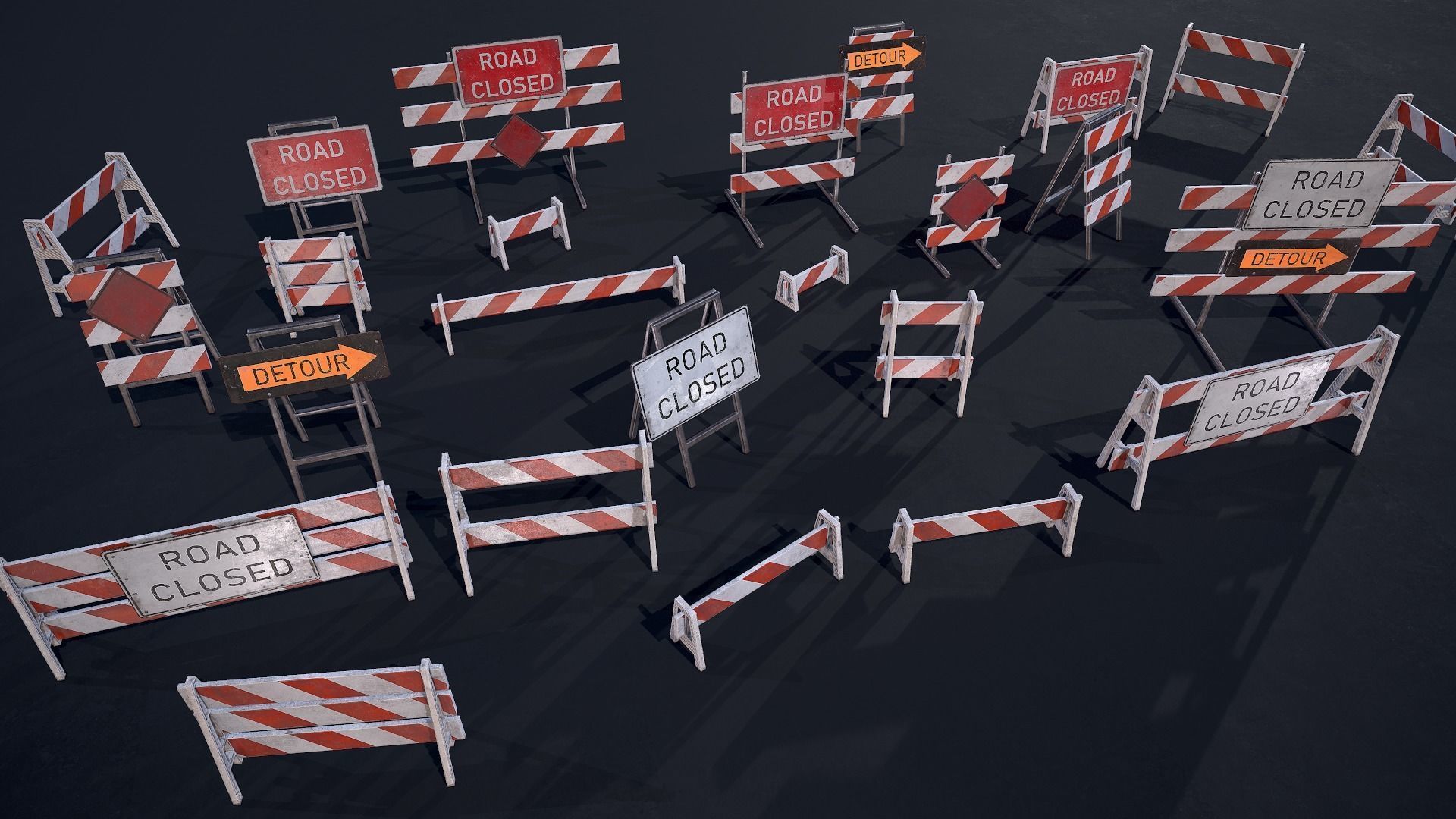 Barricade and Signs - set Low-poly 3D model_1