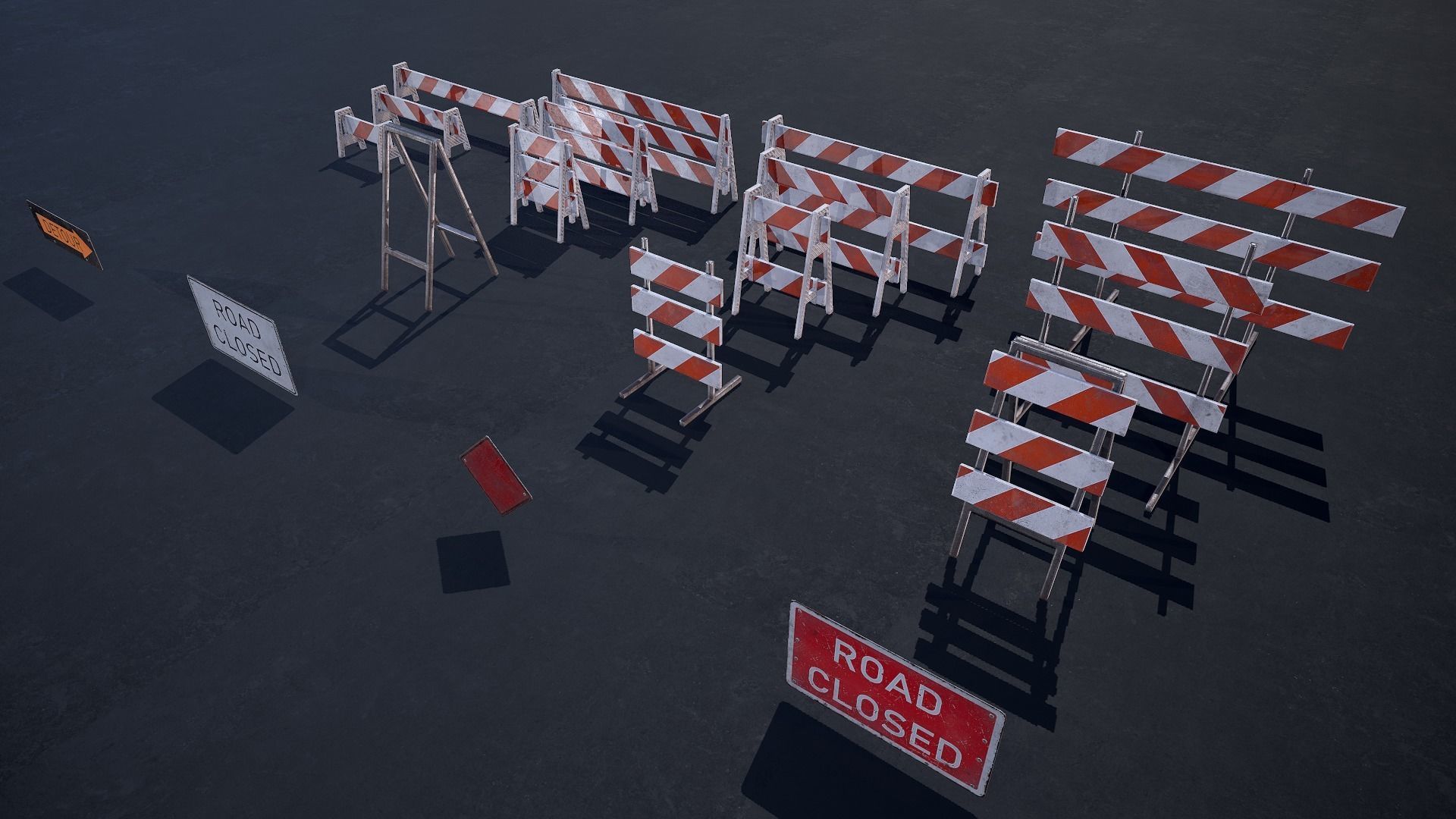 Barricade and Signs - set Low-poly 3D model_9
