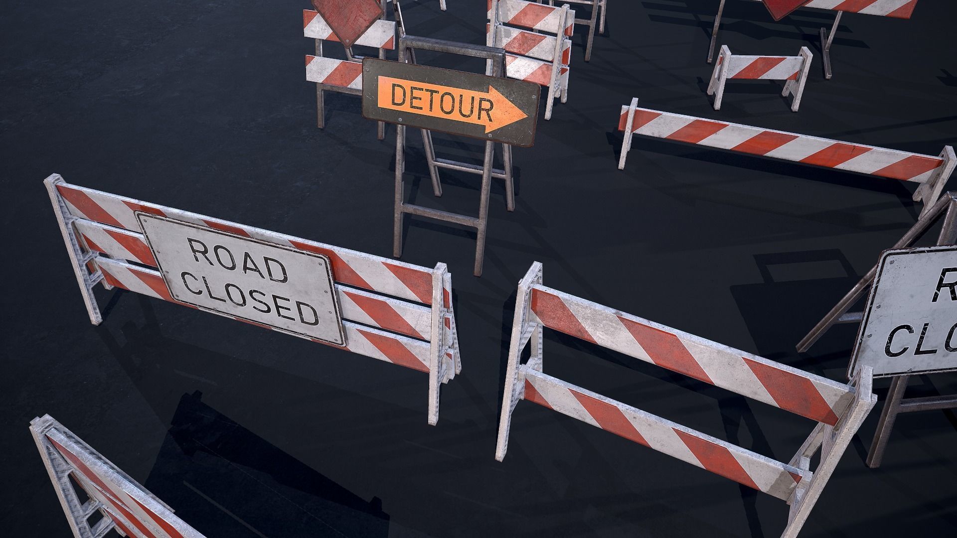 Barricade and Signs - set Low-poly 3D model_4