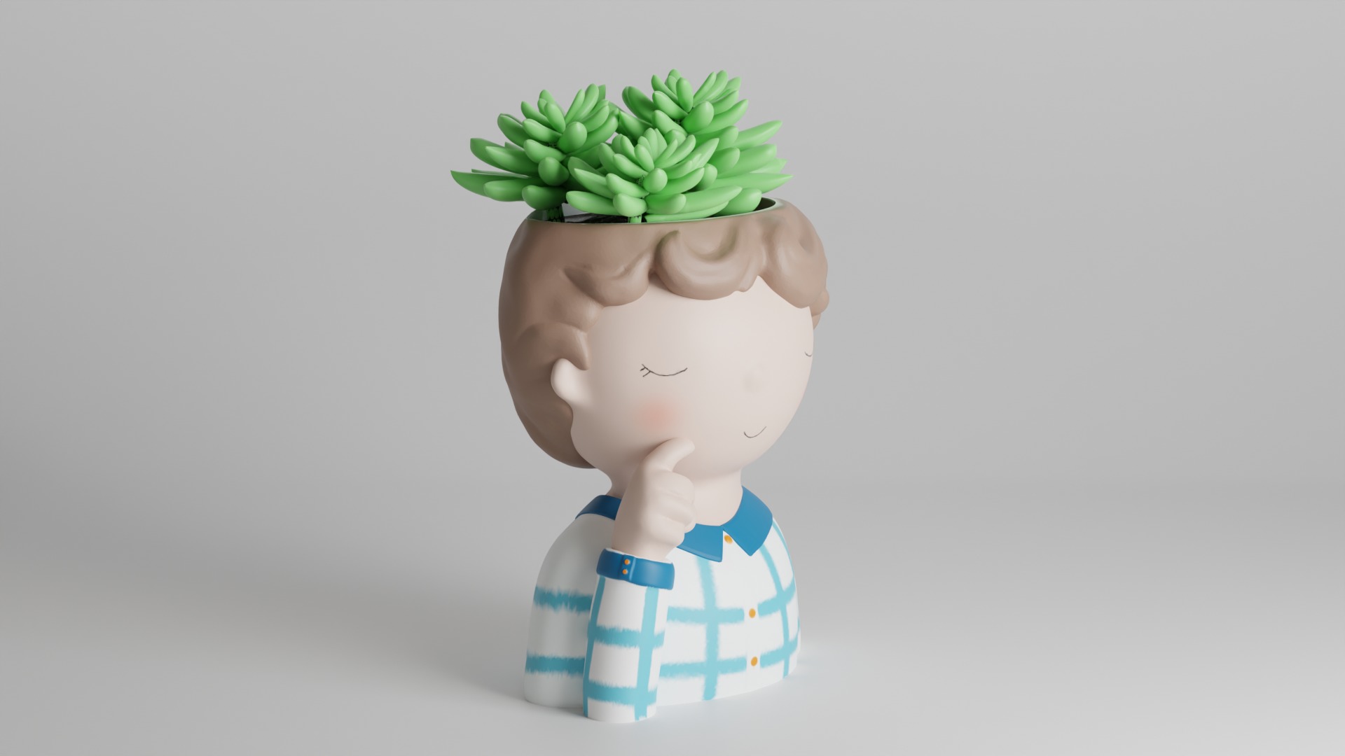 Whimsical Boy Planter 3D print model_1