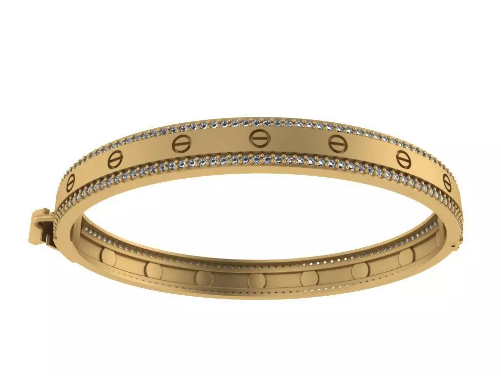 bracelet gold bangle with diamonds 3D model_0