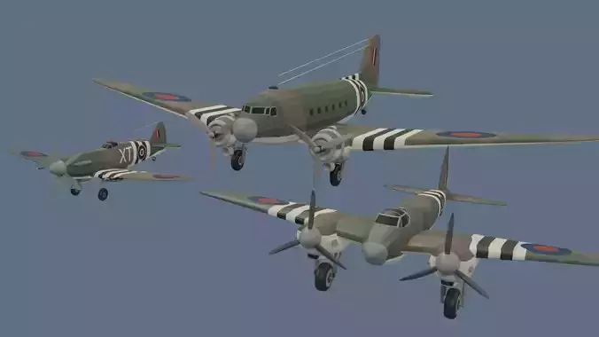 WW2 British Airplane Models Low-poly 3D model
