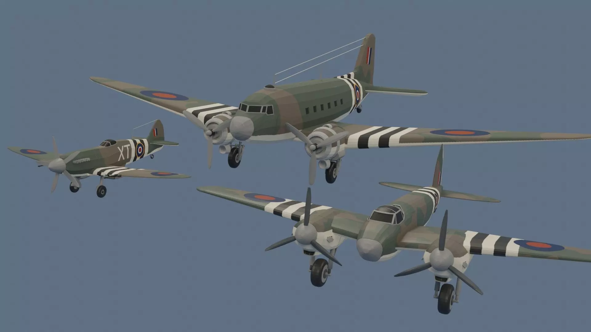 WW2 British Airplane Models Low-poly 3D model