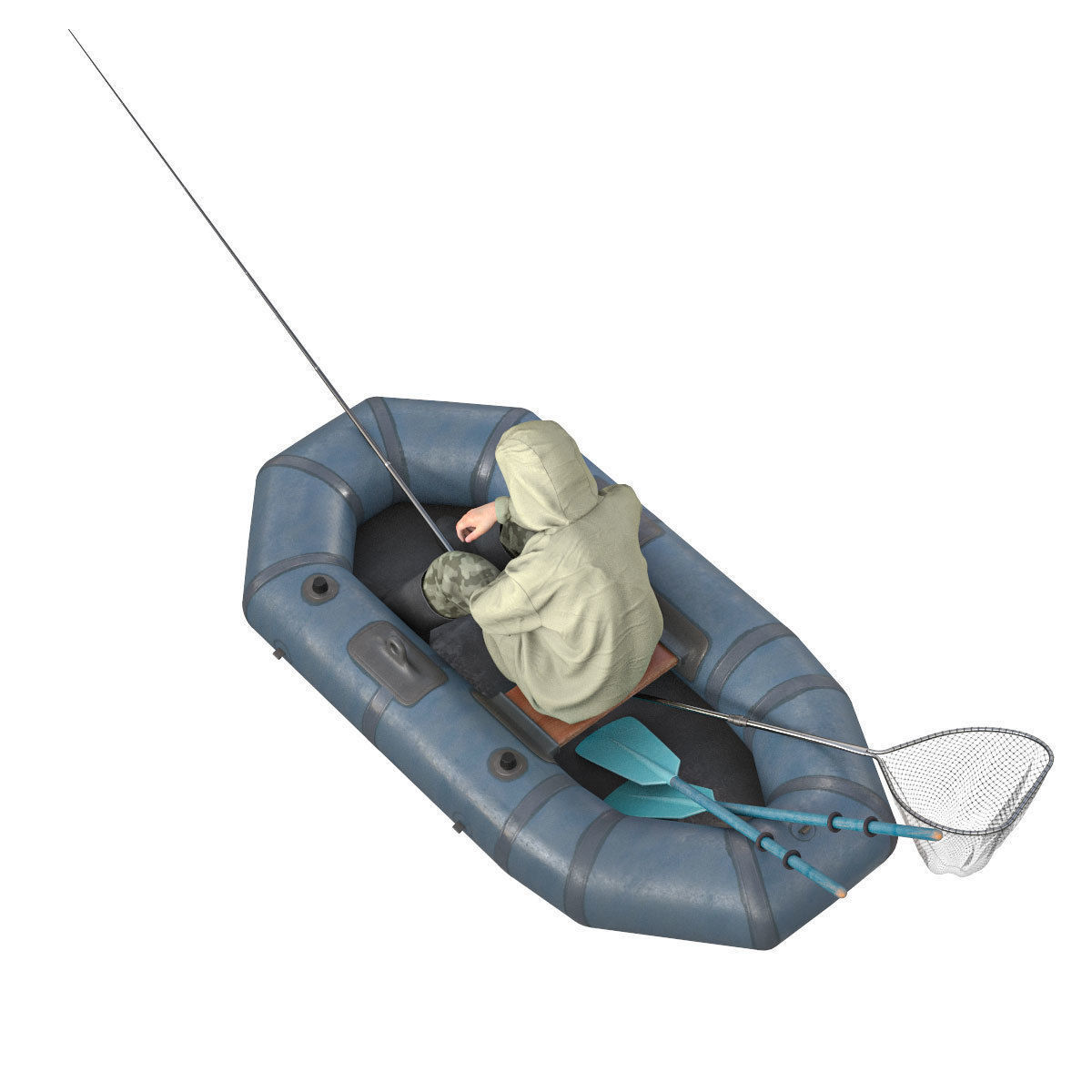 Fisherman in a boat 3D model_2