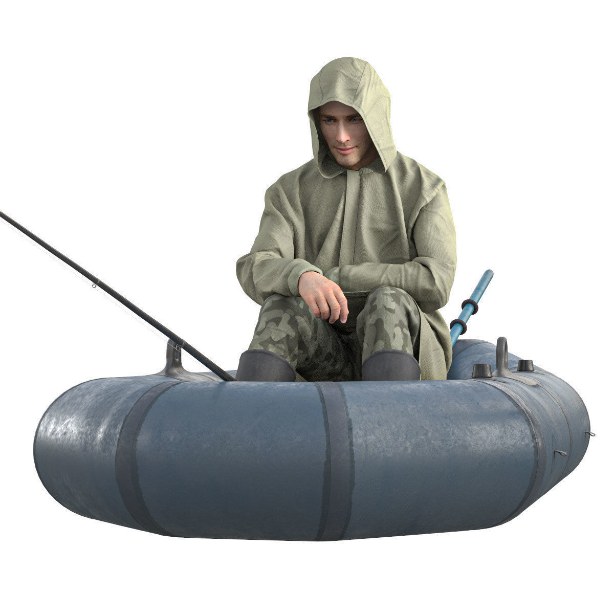 Fisherman in a boat 3D model_1