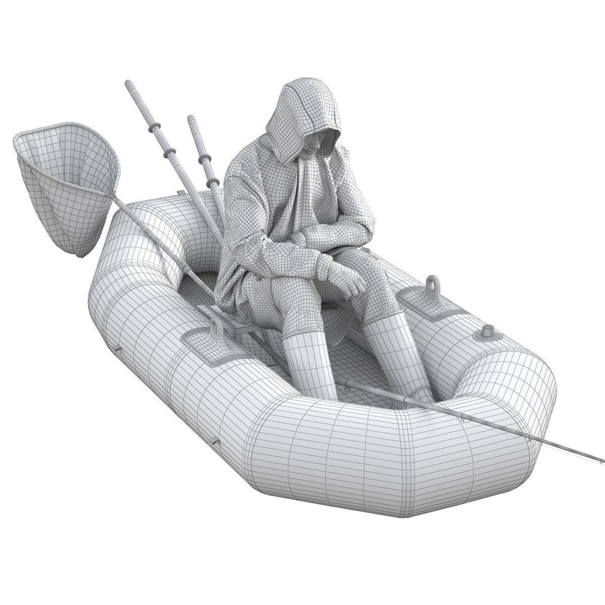 Fisherman in a boat 3D model_4