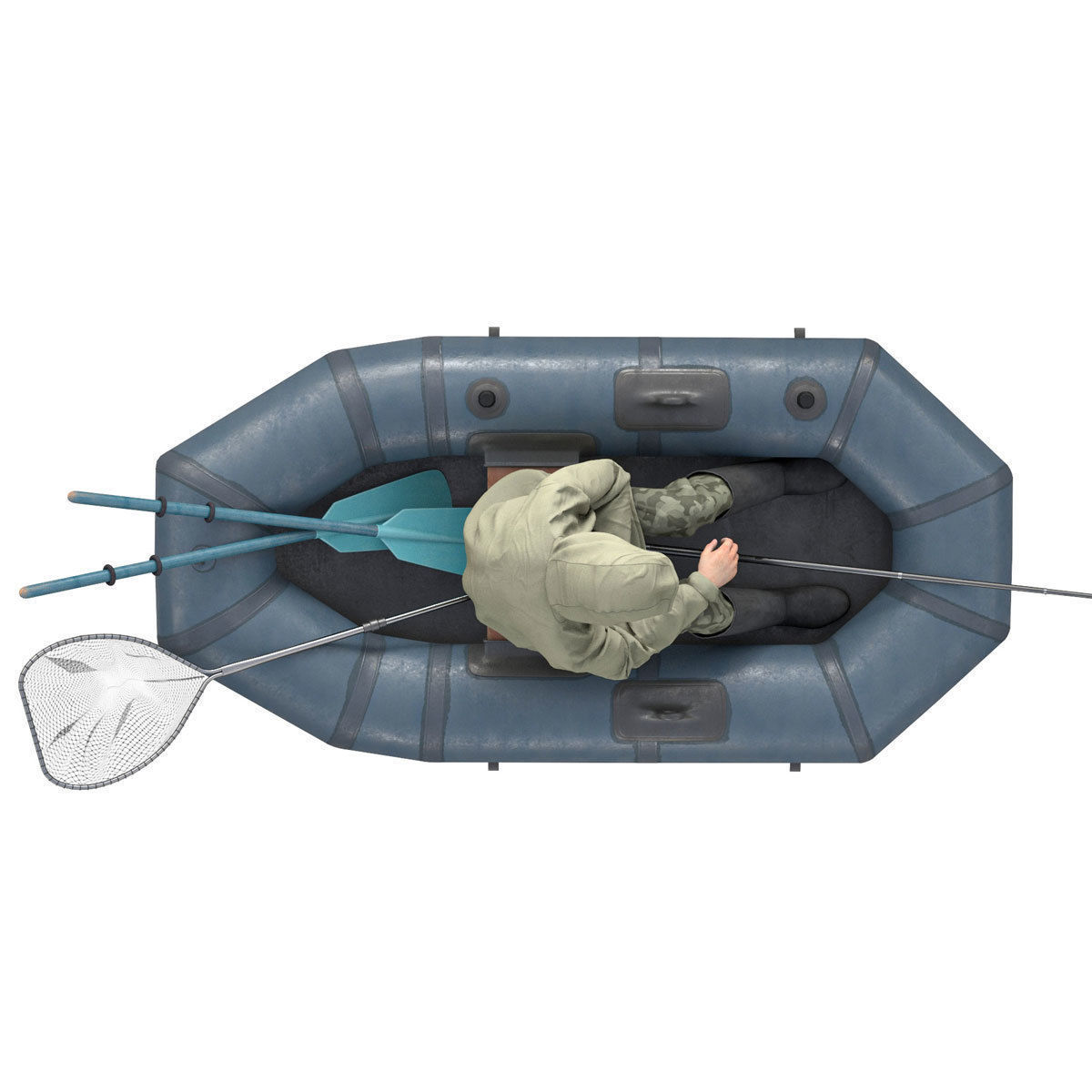 Fisherman in a boat 3D model_6