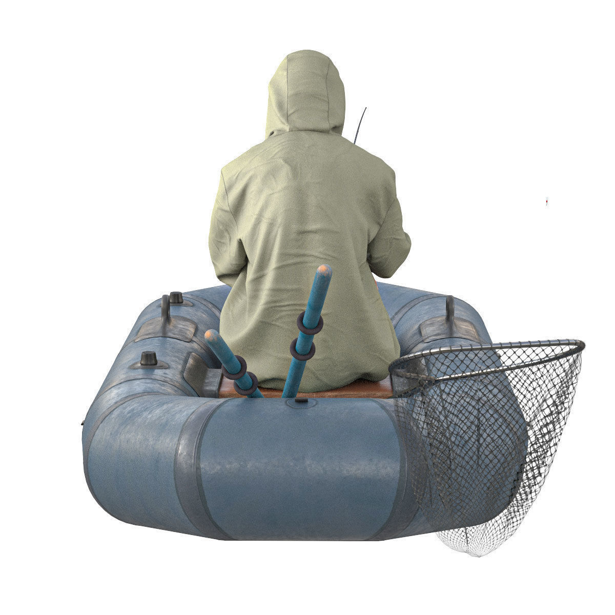 Fisherman in a boat 3D model_3