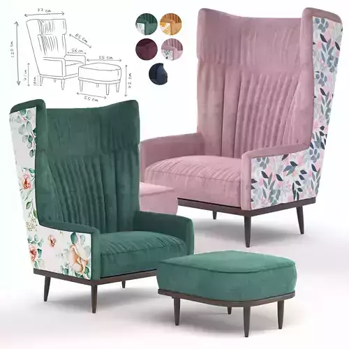 Oscar Wing Back Chair 3D model