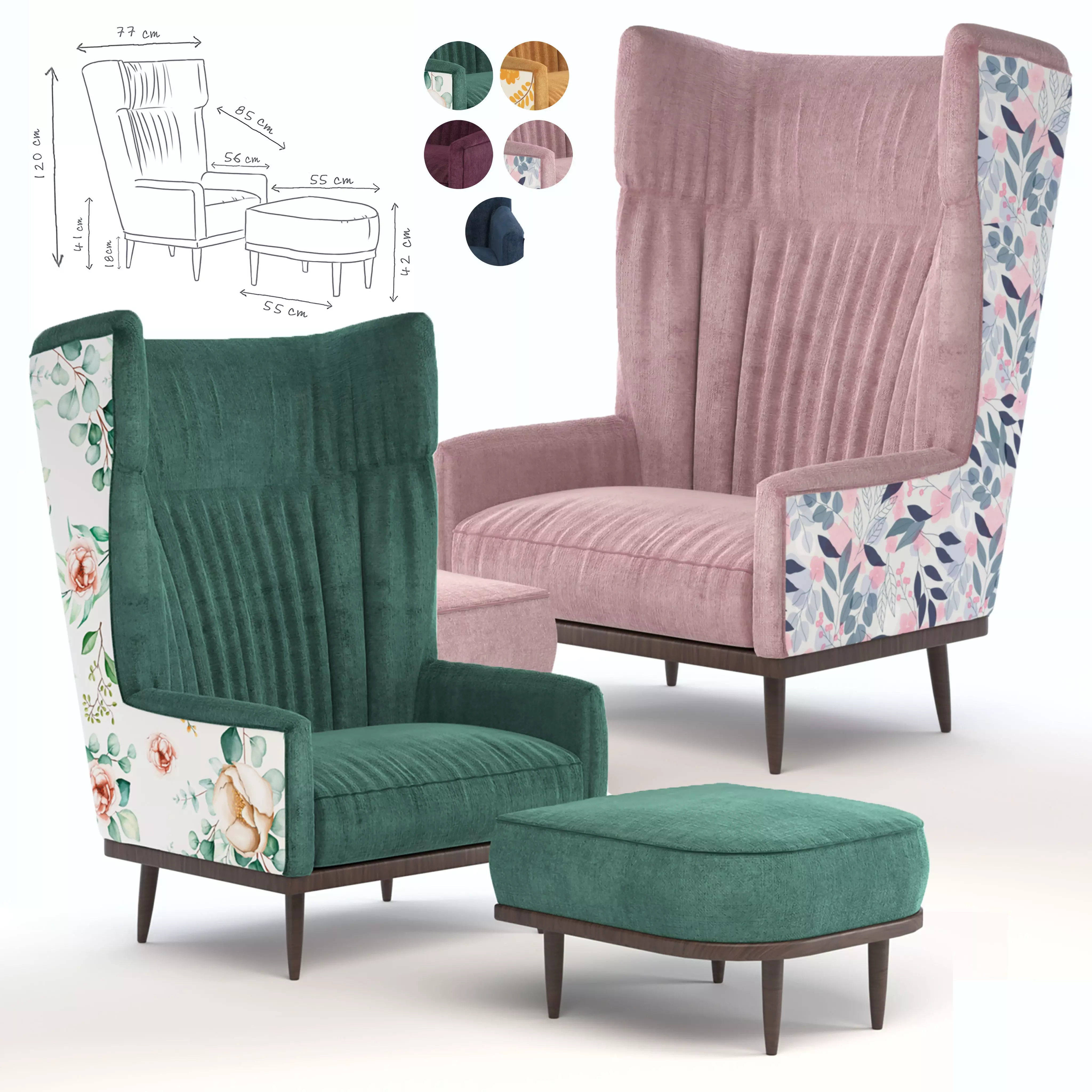 Oscar Wing Back Chair 3D model_0