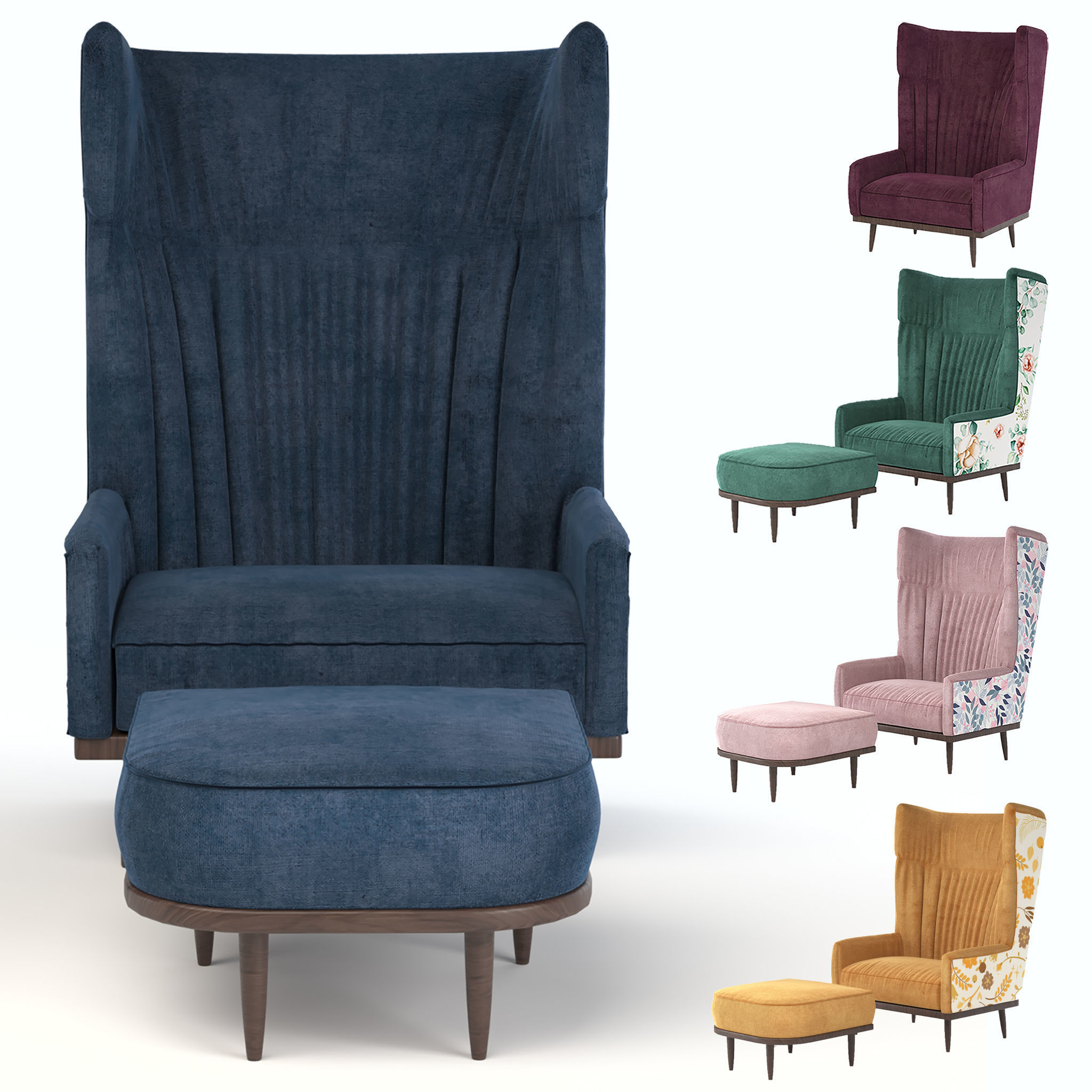 Oscar Wing Back Chair 3D model_1