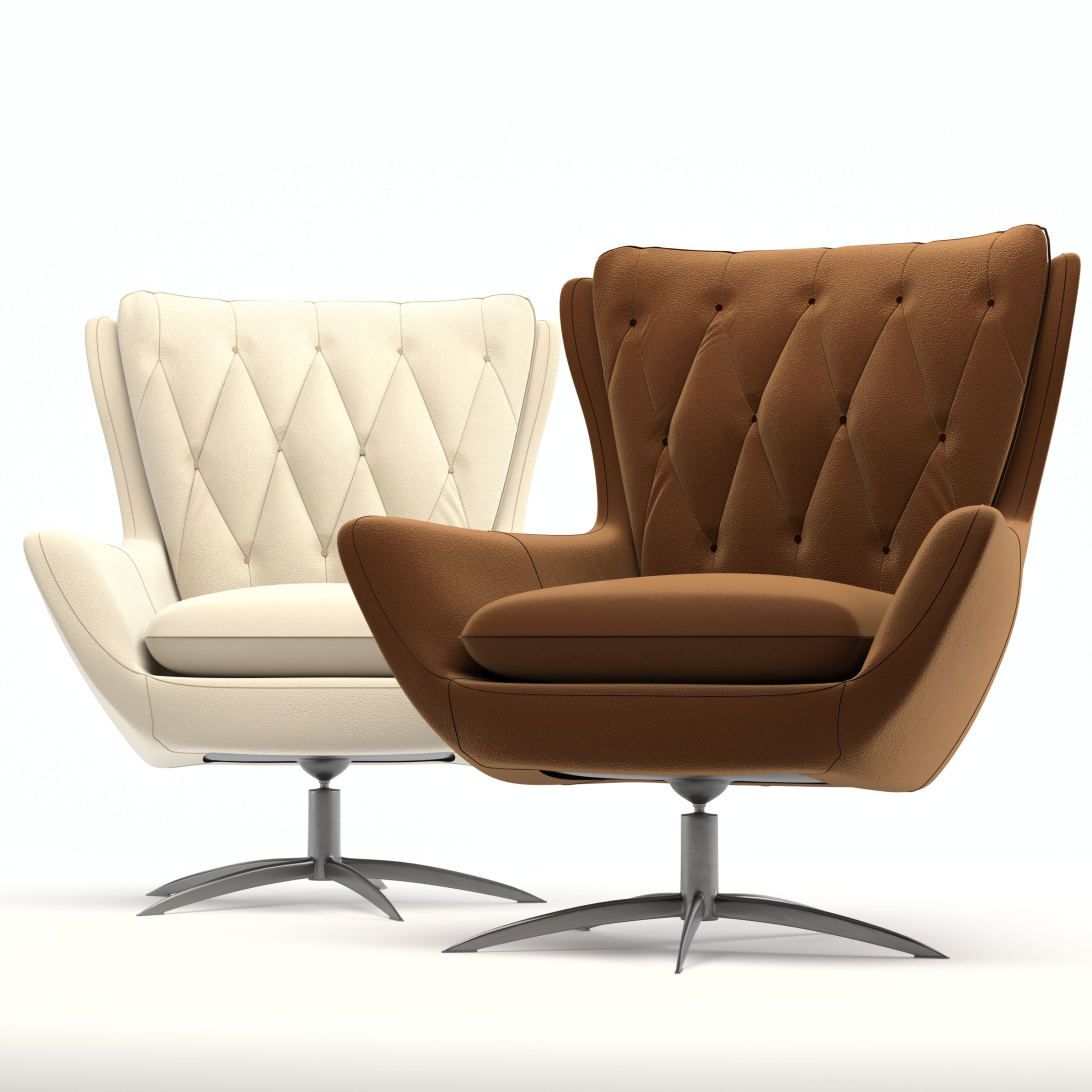 Wells Tufted Leather Swivel Armchair 3D model_1