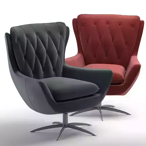 Wells Tufted Leather Swivel Armchair 3D model