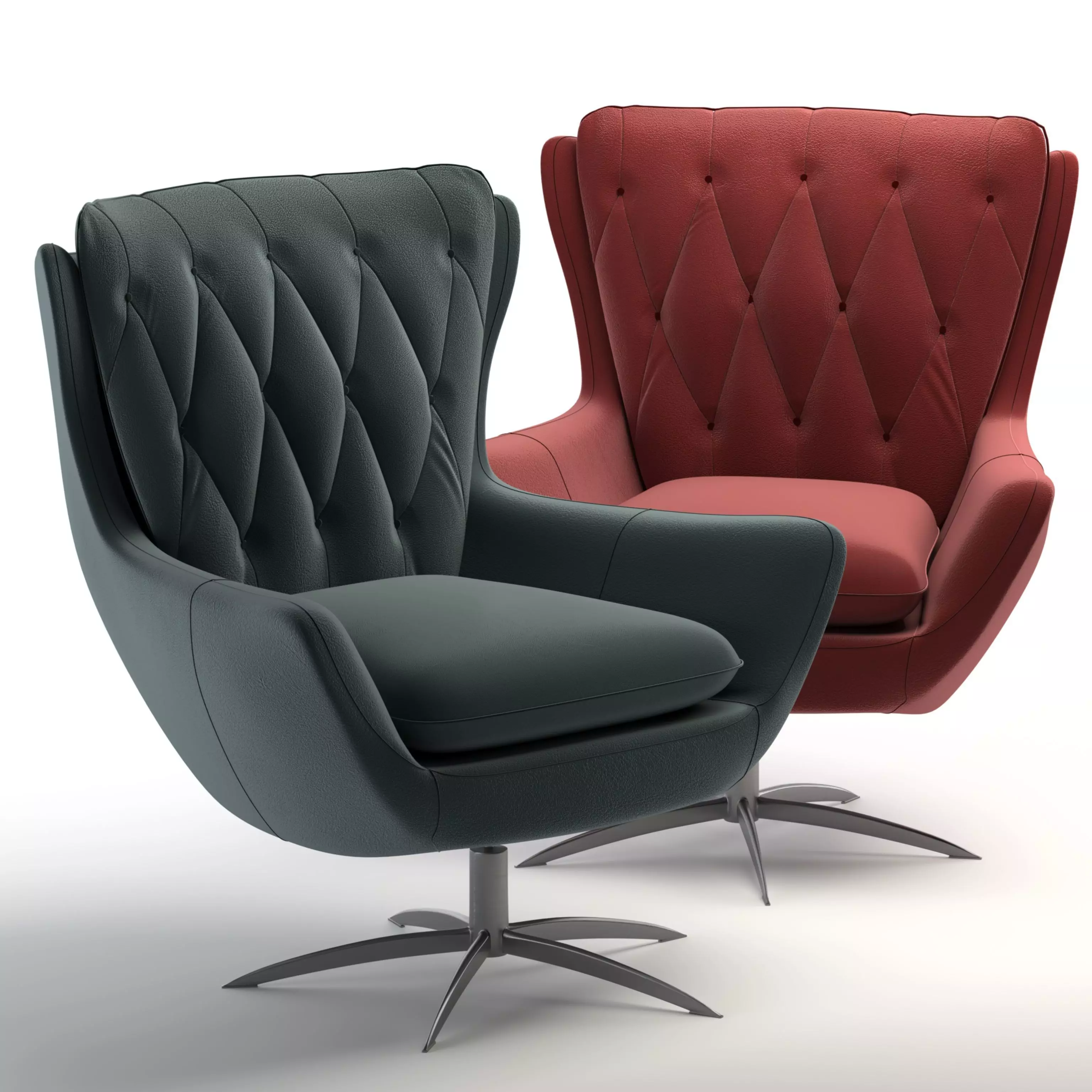 Wells Tufted Leather Swivel Armchair 3D model_0