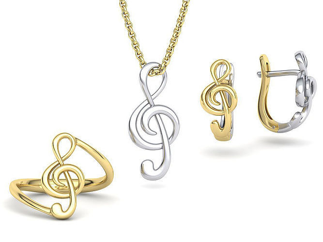 Musical Note Collection RING EARRING NECKLACE with DISCOUNT 3D print model