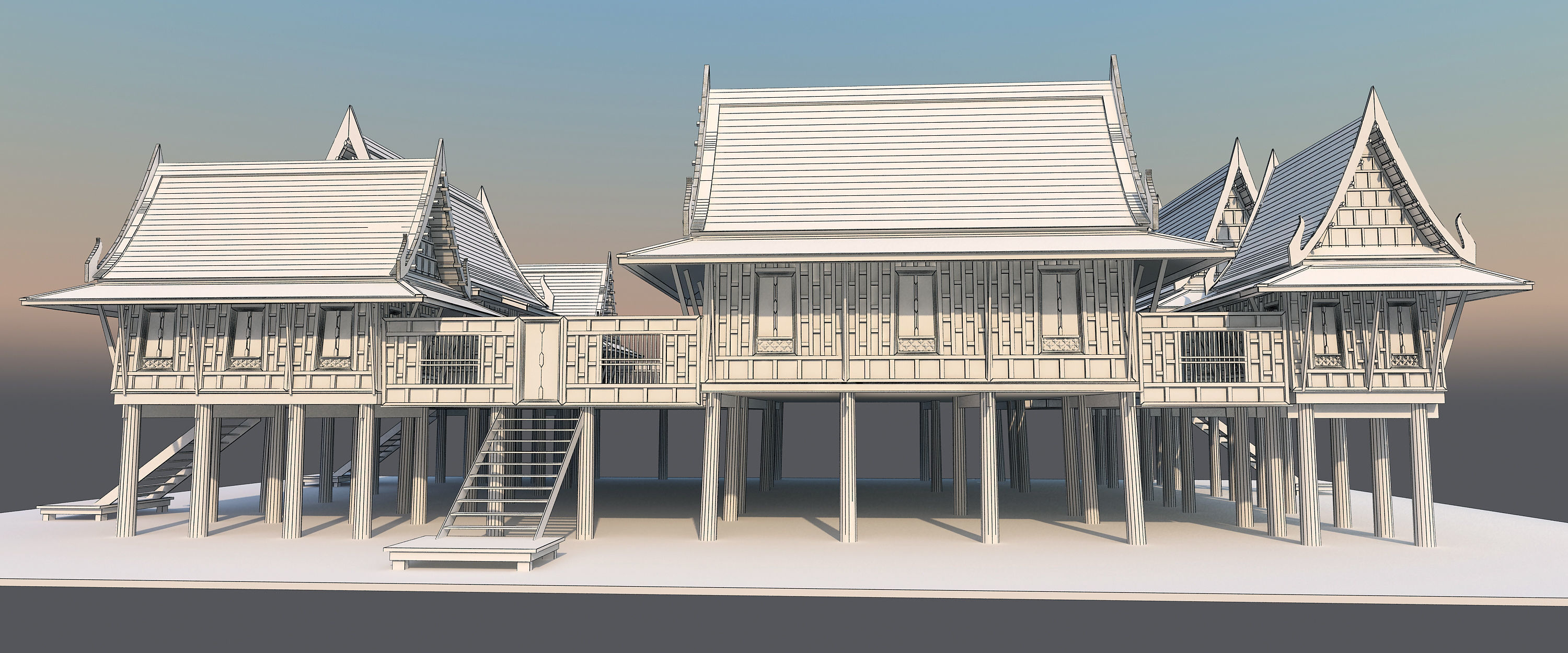 Wood home design as Thai Traditional house  Asian tropical style 3D model_2