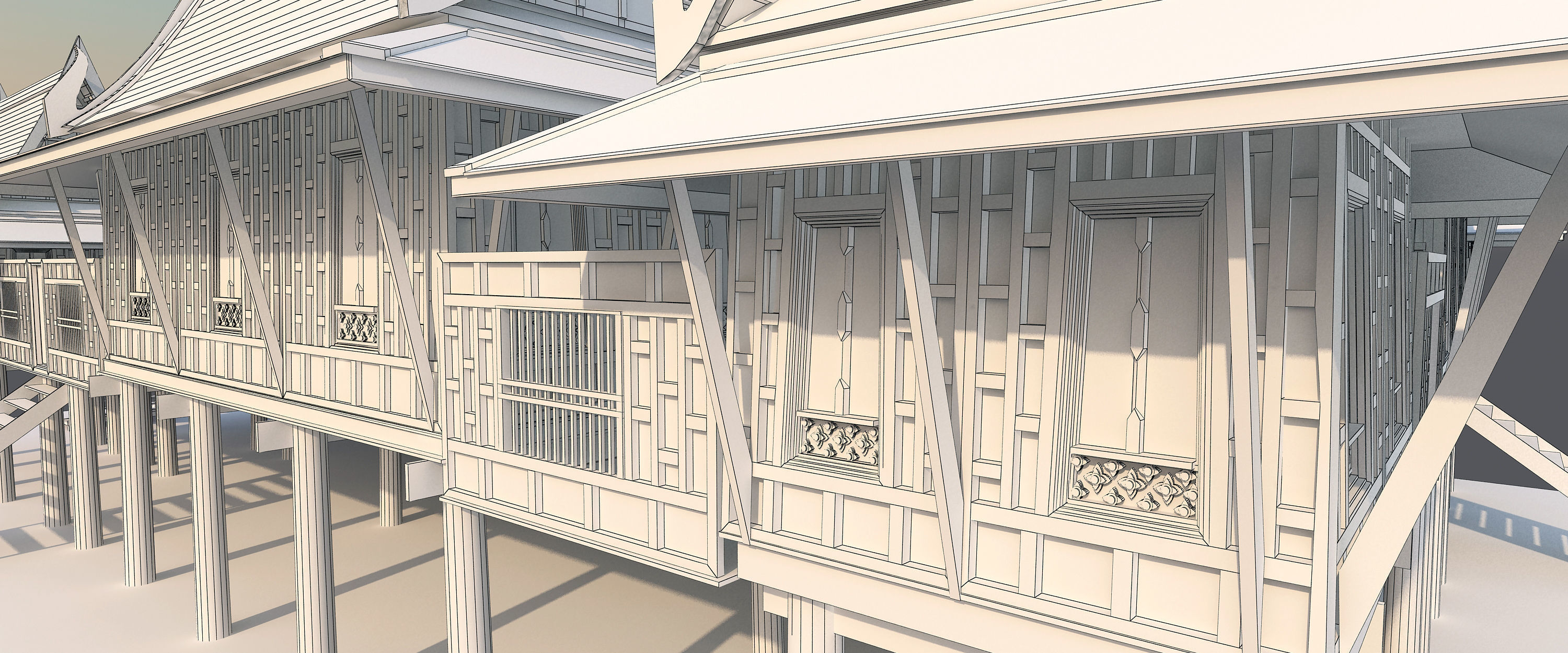 Wood home design as Thai Traditional house  Asian tropical style 3D model_9