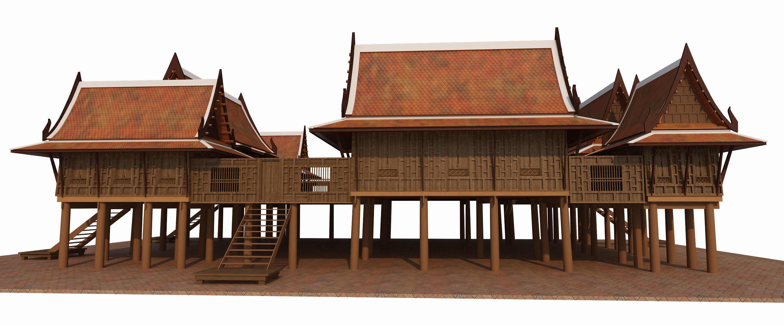 Wood home design as Thai Traditional house  Asian tropical style 3D model_1