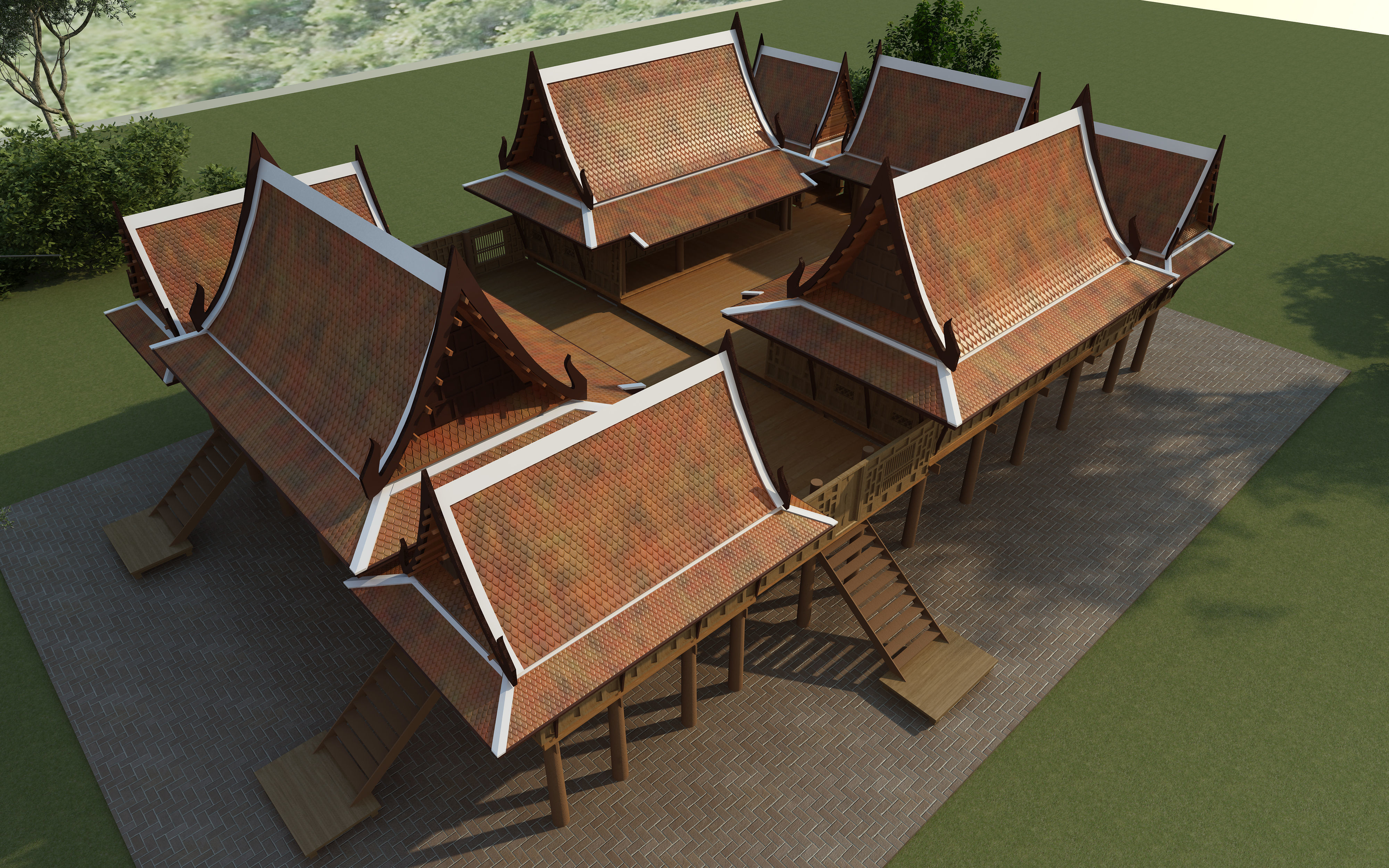 Wood home design as Thai Traditional house  Asian tropical style 3D model_3