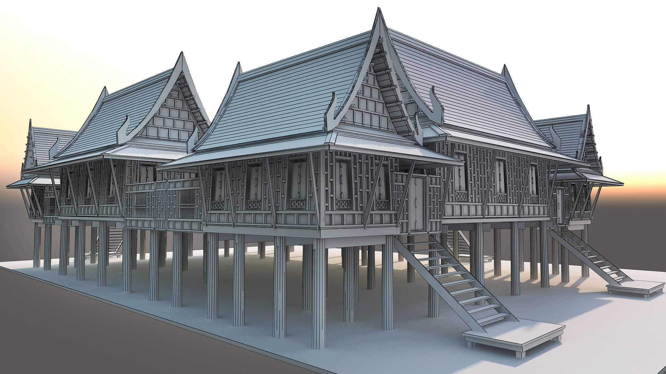 Wood home design as Thai Traditional house  Asian tropical style 3D model_8