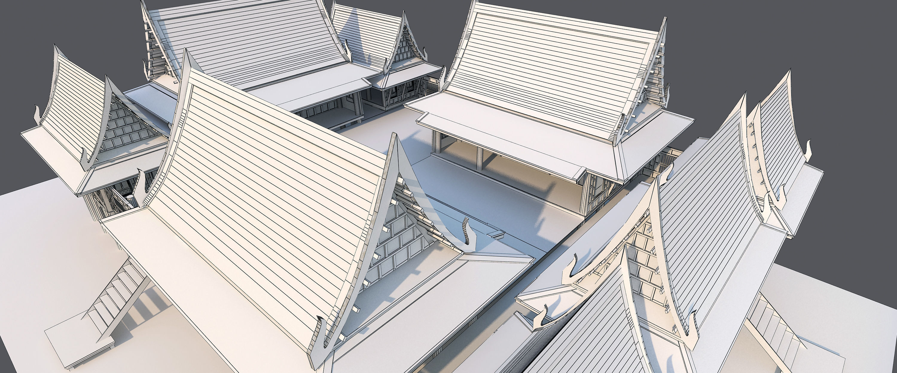 Wood home design as Thai Traditional house  Asian tropical style 3D model_4