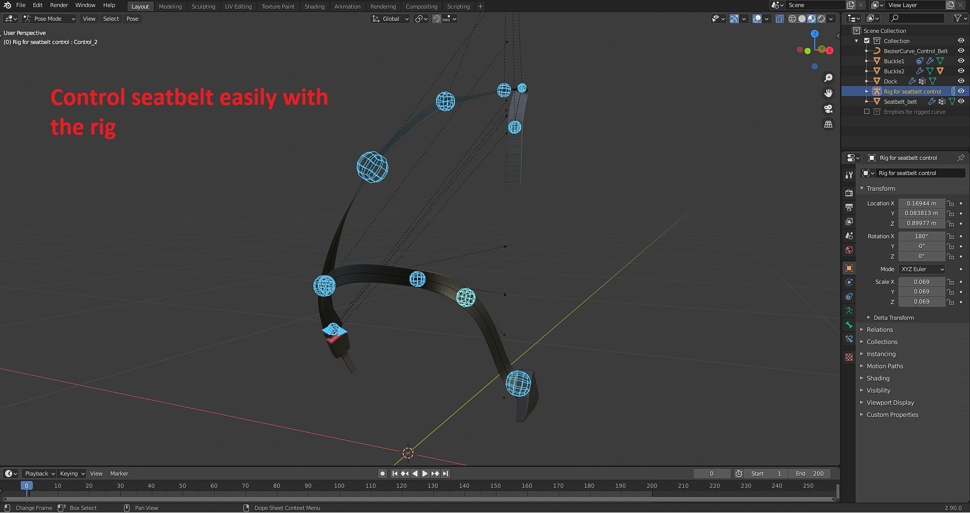 Seatbelt strap with handle Low-poly 3D model_11
