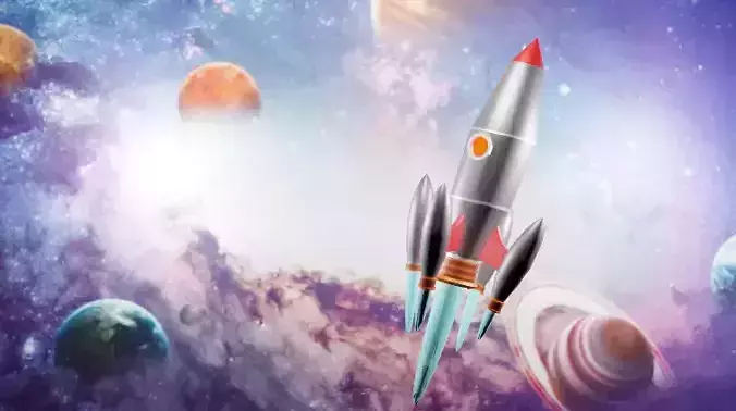 Spaceship rocket flying in space