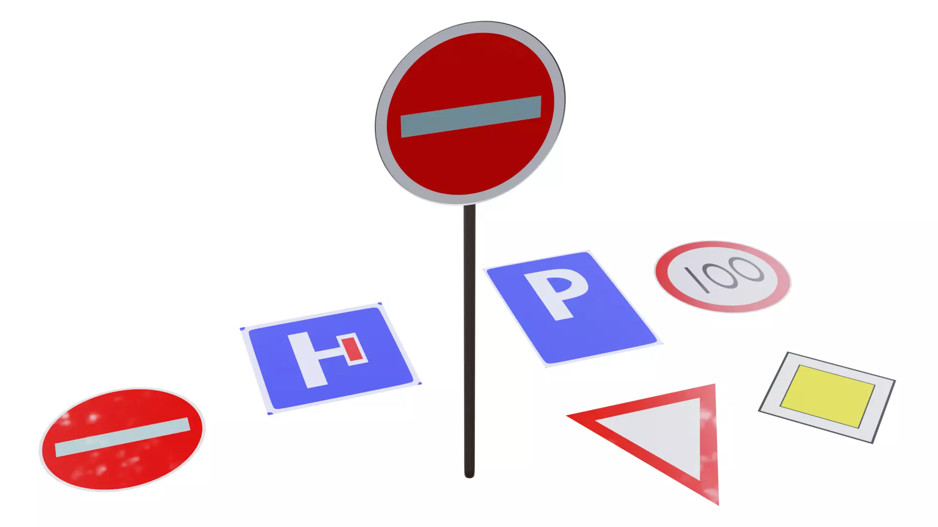 Traffic road signs - used NODES func only Free low-poly 3D model