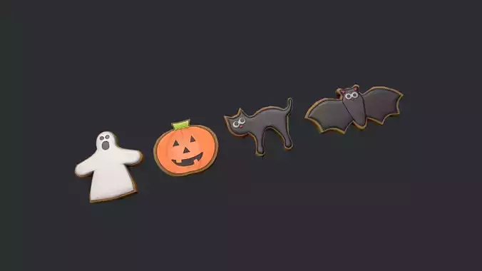 Halloween Cookies - Cat - Bat - Ghost - Pumpkin Low-poly 3D model