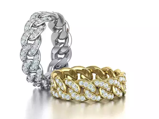 DIAMOND Cuban Link Chain Ring Stackble Ring 7mm wide 17mm SIZE 3D print model