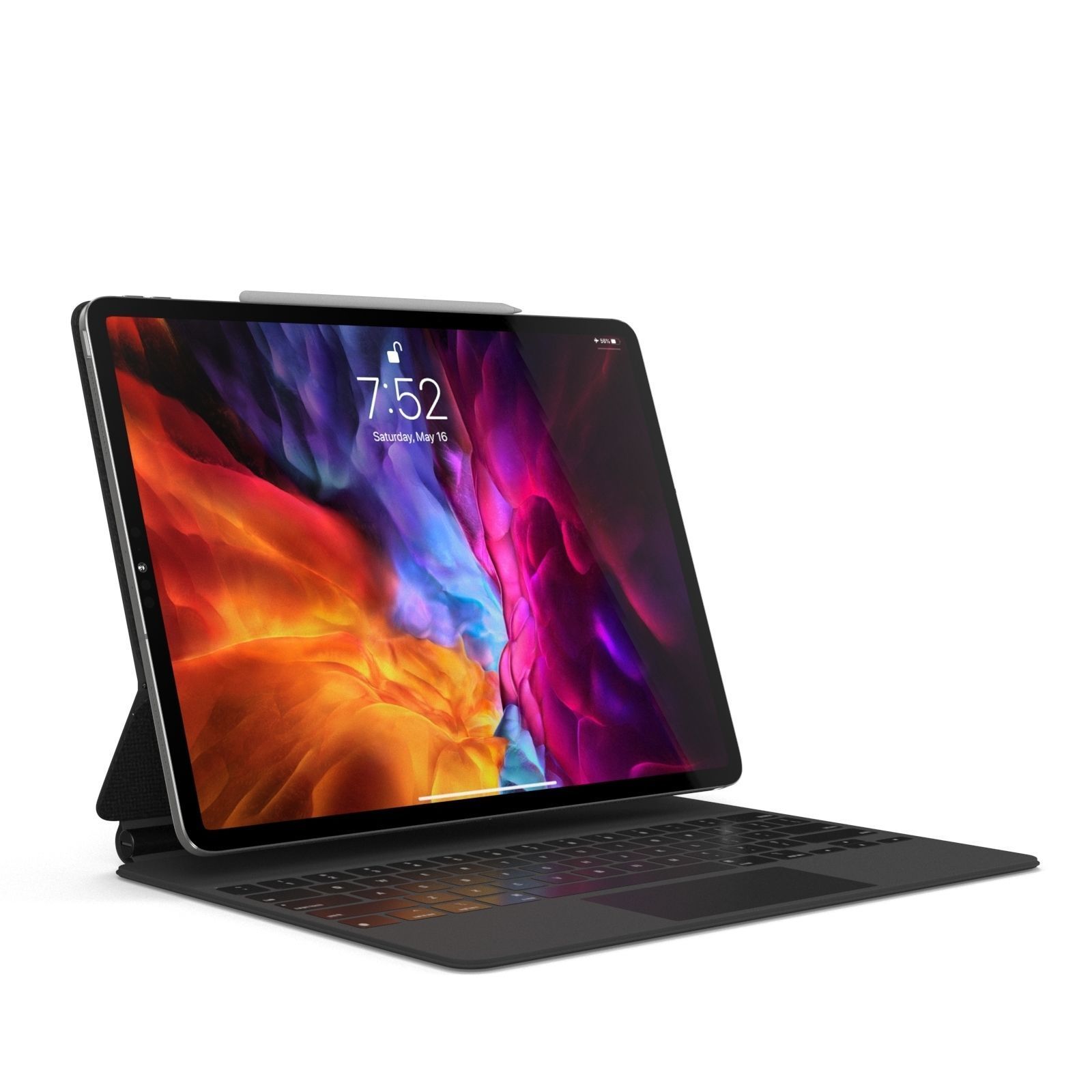Apple IPad Pro with pencil and magic keyboard 3D model_7