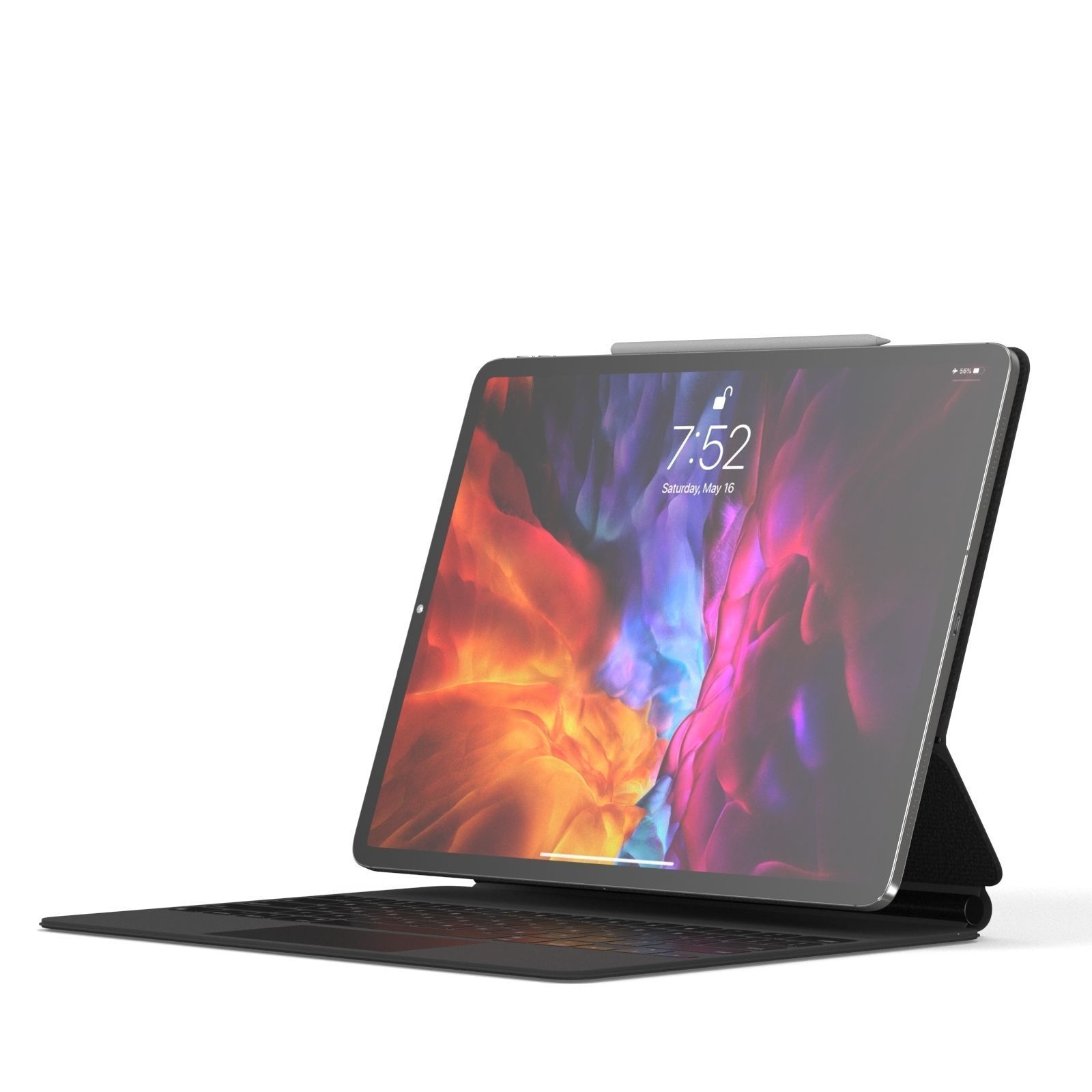 Apple IPad Pro with pencil and magic keyboard 3D model_2