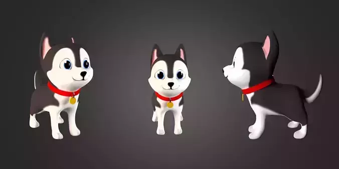 Serbian Husky Puppy Cartoon 3D Model with Textures