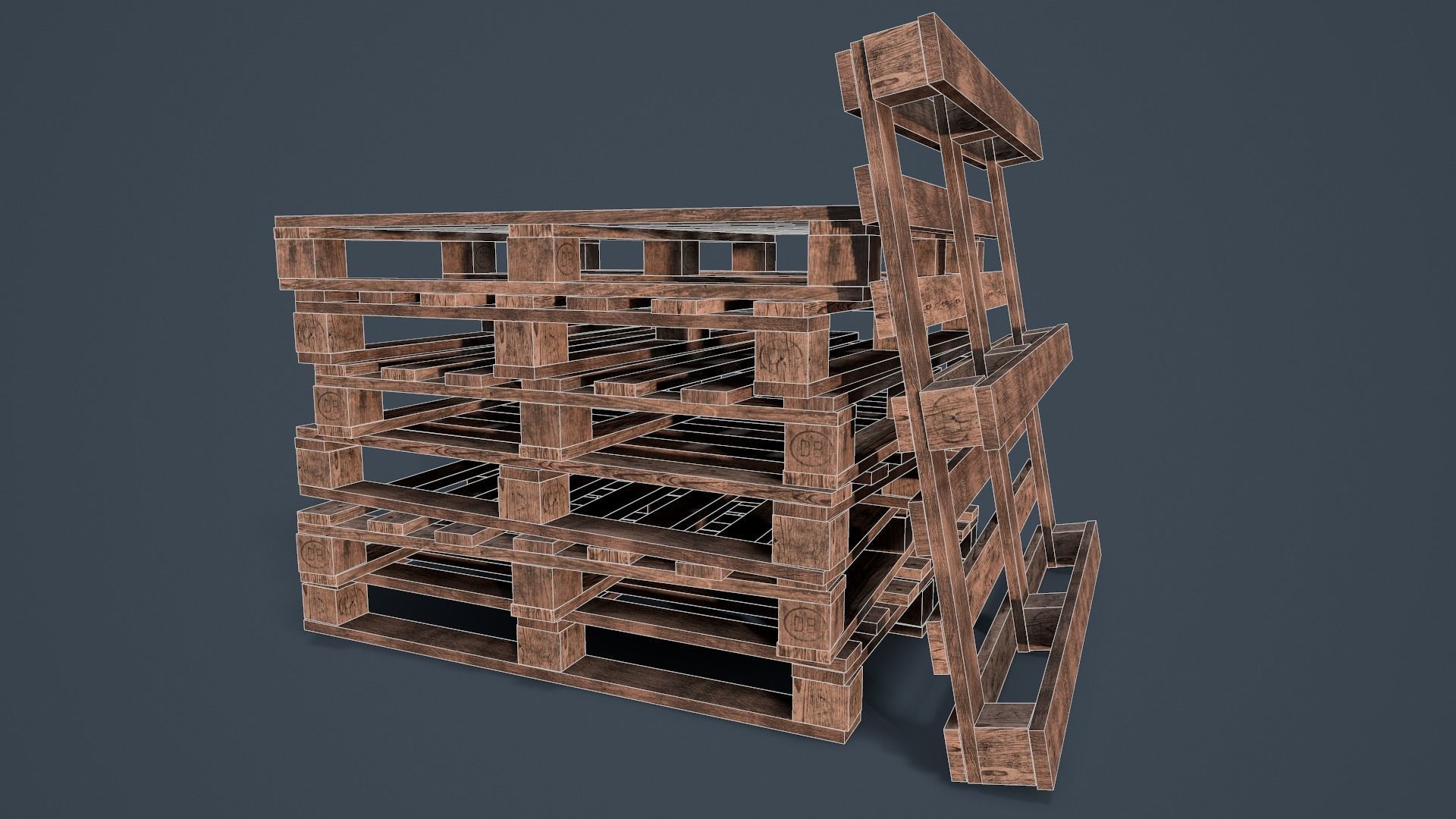 Stack of Pallets Low-poly 3D model_9